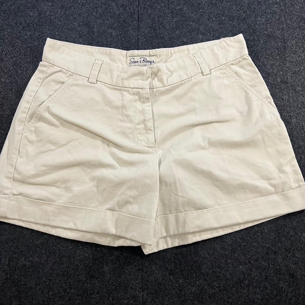Steve & Barrys Chino Shorts Womens 8 Beige Favorite Fit Cuffed Cotton Preppy Y2K